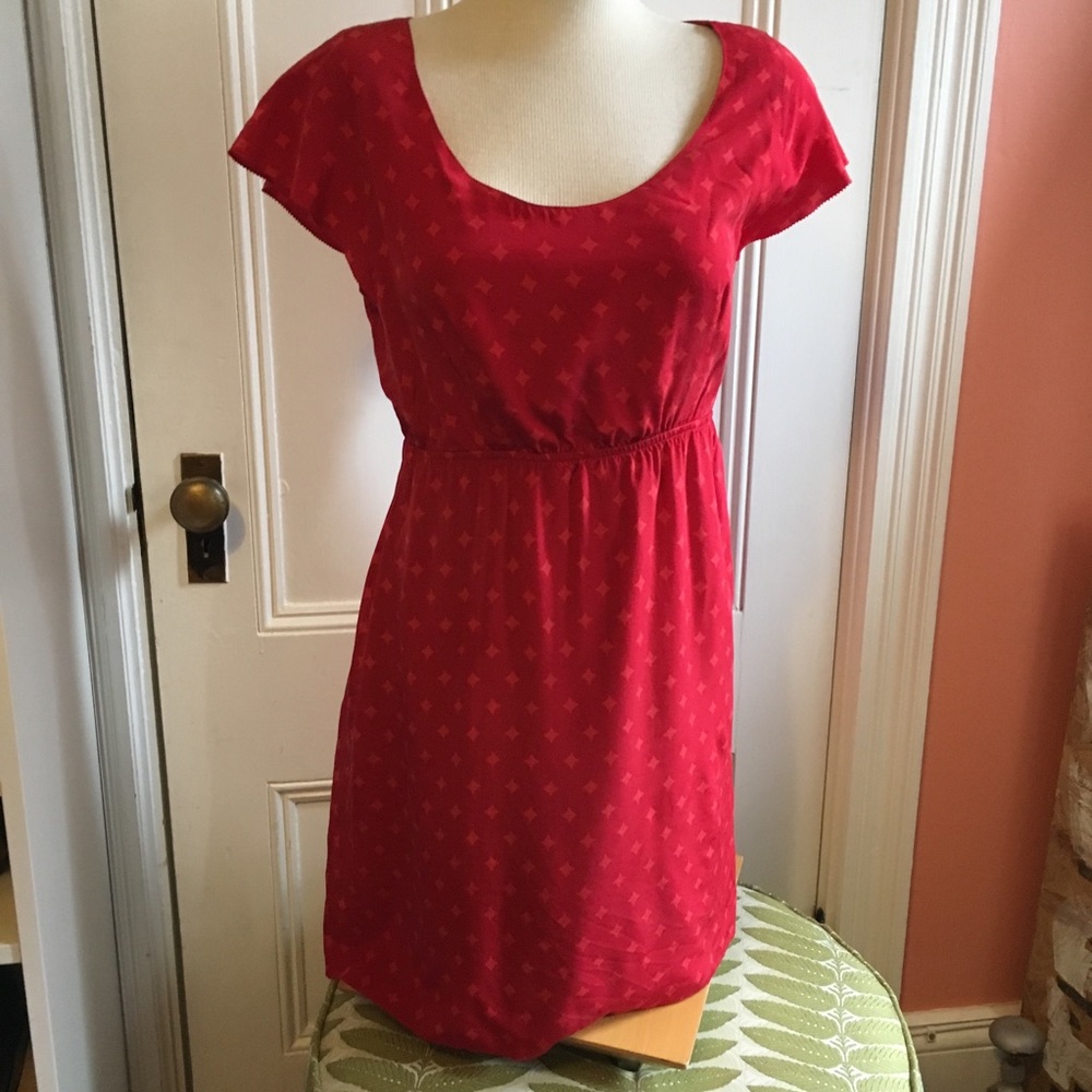 Fossil Red Silk Diamond Dot Dress